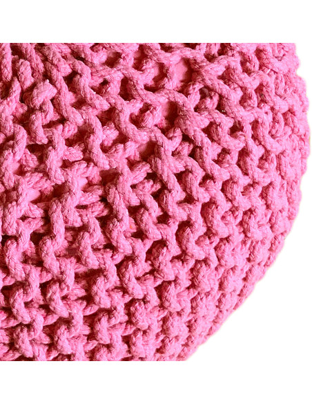 Pouf Tricot Rond 55 cm en Coton recyclé Rose Lulu - 3