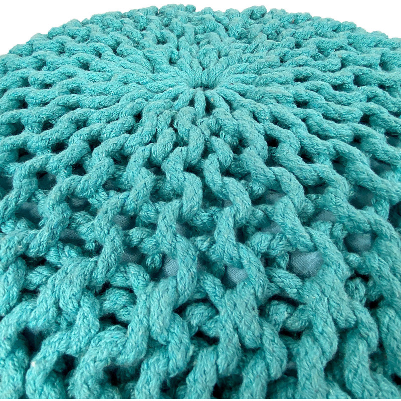 Pouf Tricot Rond 55 cm en Coton recyclé Vert menthe Lulu - 3