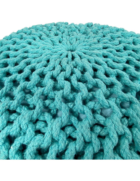 Pouf Tricot Rond 55 cm en Coton recyclé Vert menthe Lulu - 3