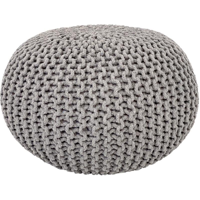Pouf Tricot Rond 55 cm en Coton recyclé Gris clair Lulu - 1