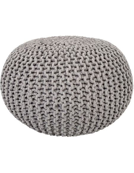 Pouf Tricot Rond 55 cm en Coton recyclé Gris clair Lulu - 1