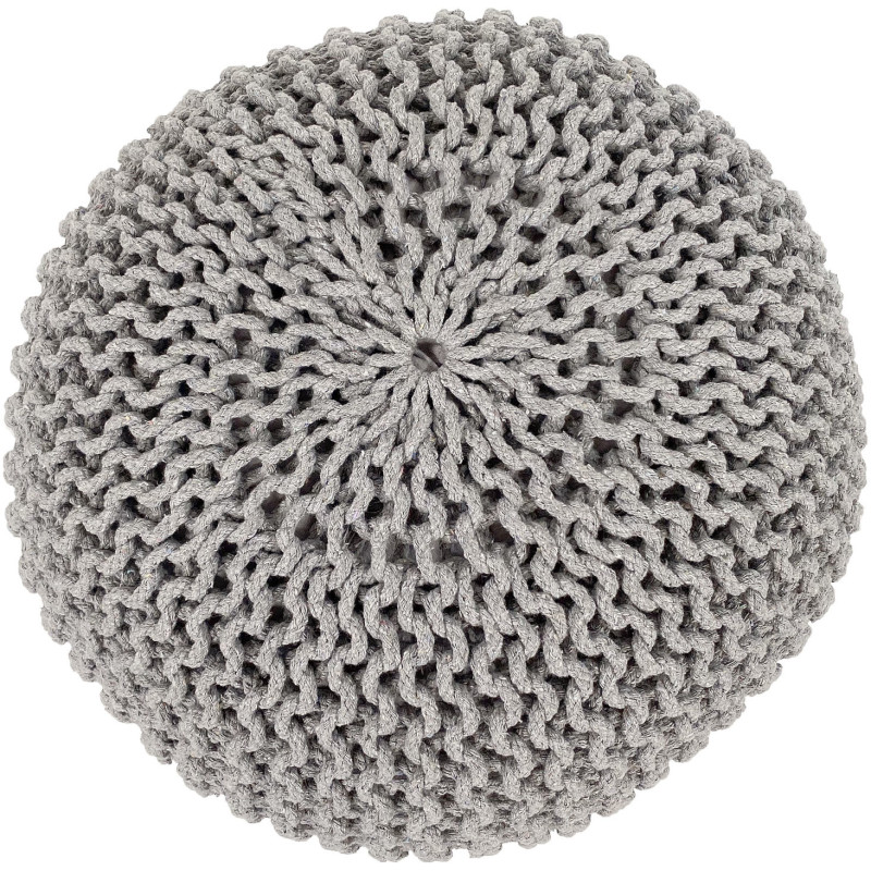 Pouf Tricot Rond 55 cm en Coton recyclé Gris clair Lulu - 2