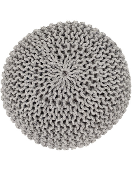 Pouf Tricot Rond 55 cm en Coton recyclé Gris clair Lulu - 2