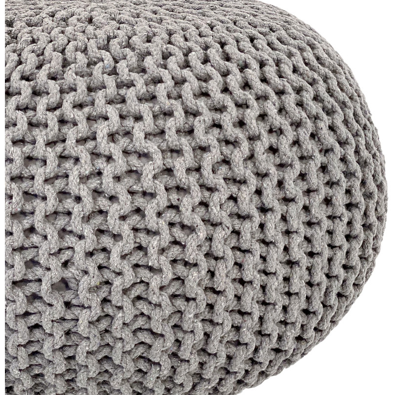 Pouf Tricot Rond 55 cm en Coton recyclé Gris clair Lulu - 3