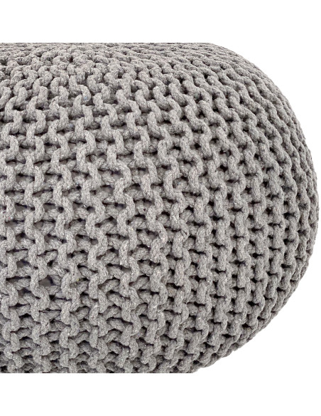Pouf Tricot Rond 55 cm en Coton recyclé Gris clair Lulu - 3
