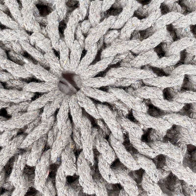 Pouf Tricot Rond 55 cm en Coton recyclé Gris clair Lulu - 4