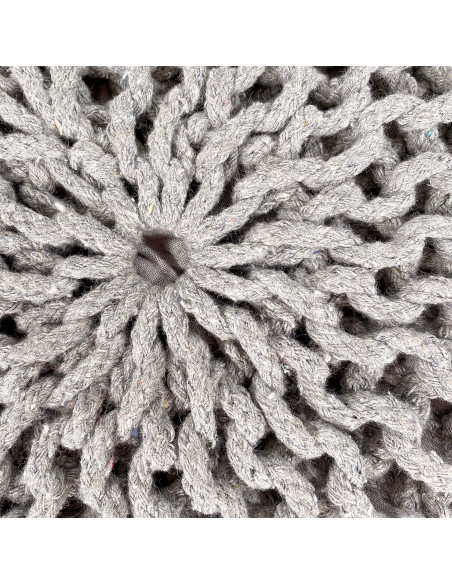 Pouf Tricot Rond 55 cm en Coton recyclé Gris clair Lulu - 4