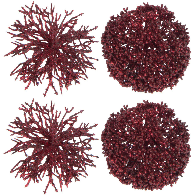 Boule de Noël Corail en Plastique Rouge (Lot de 4) - 1
