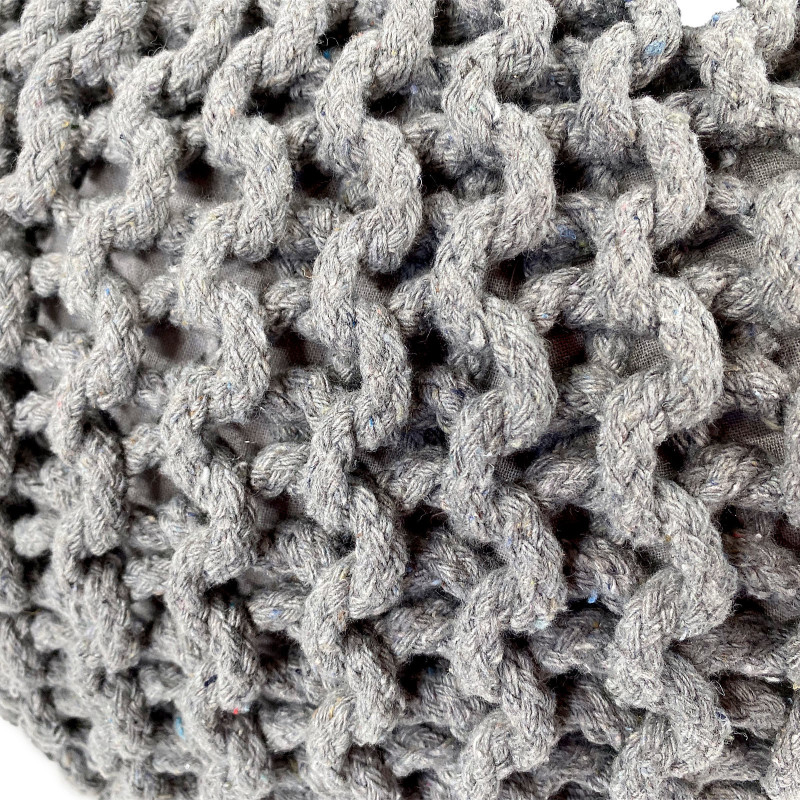 Pouf Tricot Rond 55 cm en Coton recyclé Gris clair Lulu - 5