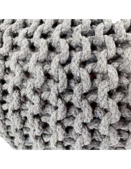 Pouf Tricot Rond 55 cm en Coton recyclé Gris clair Lulu - 5