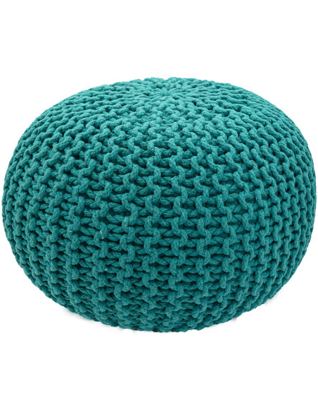 Pouf Tricot Rond 55 cm en Coton recyclé Vert Lulu - 1