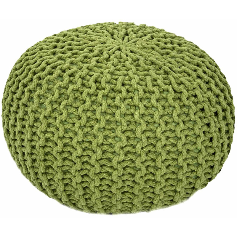 Pouf Tricot Rond 55 cm en Coton recyclé Vert fluo Lulu - 1