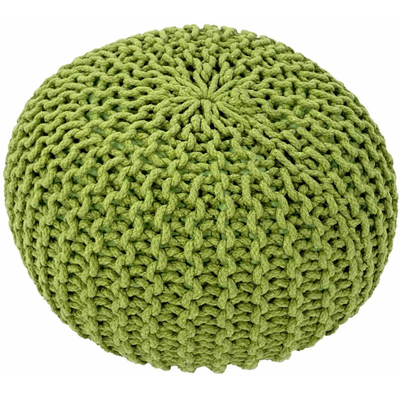 Pouf Tricot Rond 55 cm en Coton recyclé Vert fluo Lulu - 2