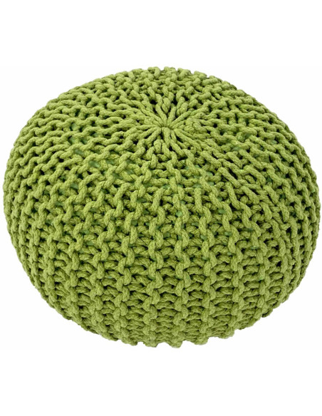 Pouf Tricot Rond 55 cm en Coton recyclé Vert fluo Lulu - 2