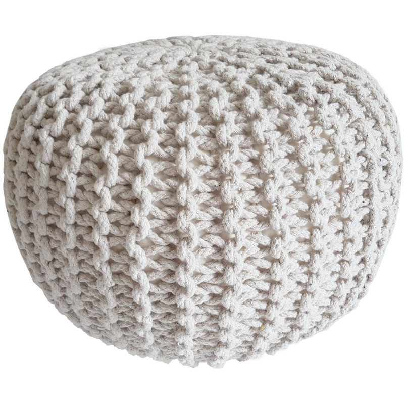 Pouf Tricot Rond 45 cm en Coton recyclé Blanc Lulu - 1