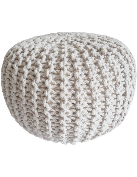 Pouf Tricot Rond 45 cm en Coton recyclé Blanc Lulu - 1