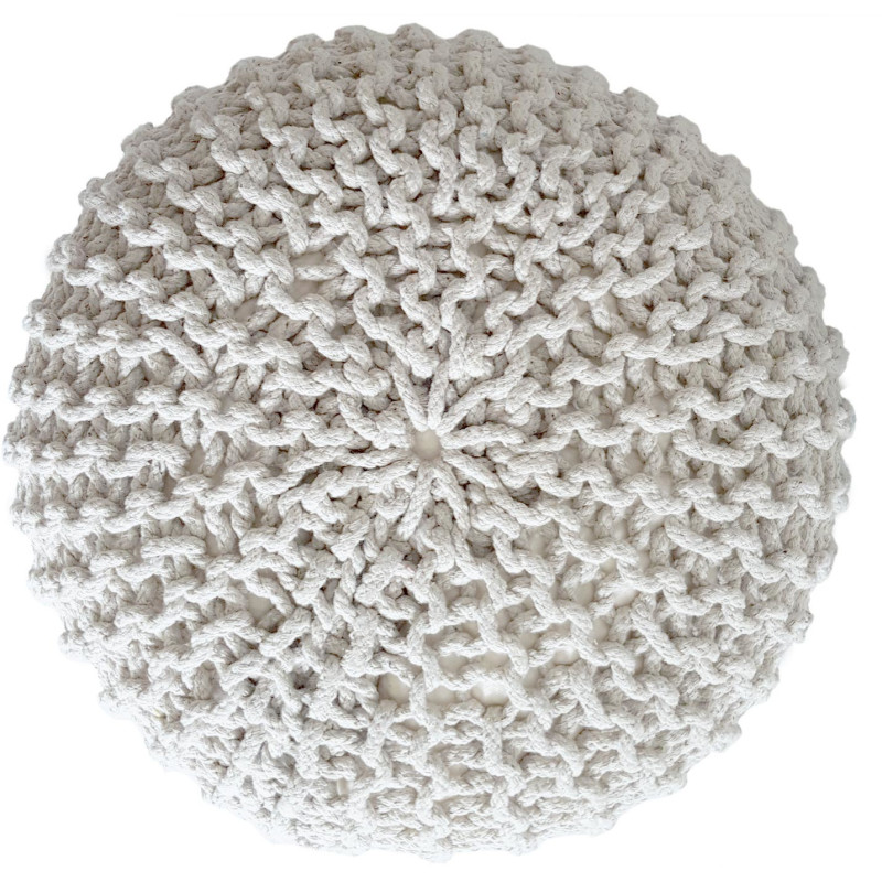 Pouf Tricot Rond 45 cm en Coton recyclé Blanc Lulu - 2