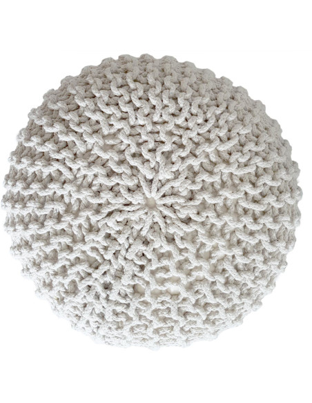 Pouf Tricot Rond 45 cm en Coton recyclé Blanc Lulu - 2