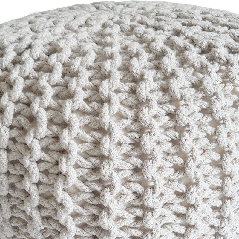 Pouf Tricot Rond 45 cm en Coton recyclé Blanc Lulu - 3
