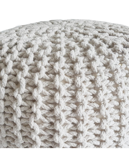 Pouf Tricot Rond 45 cm en Coton recyclé Blanc Lulu - 3