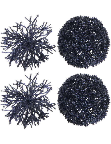 Boule de Noël Corail en Plastique Bleu (Lot de 4) J-Line - 1