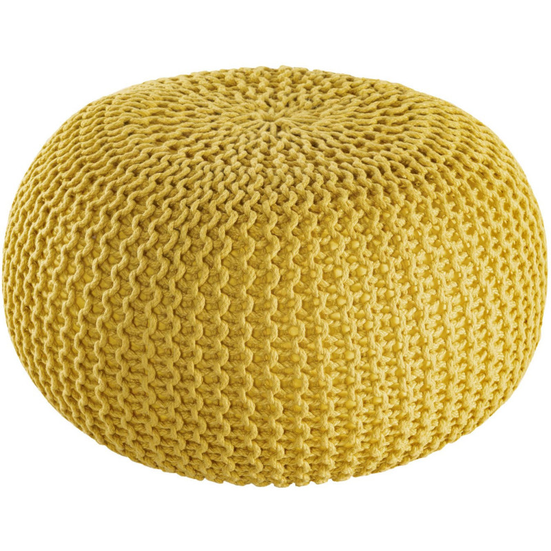 Pouf extérieur imperméable Tricot Rond 55 cm en Plastique recyclé Jaune Lulu - 1