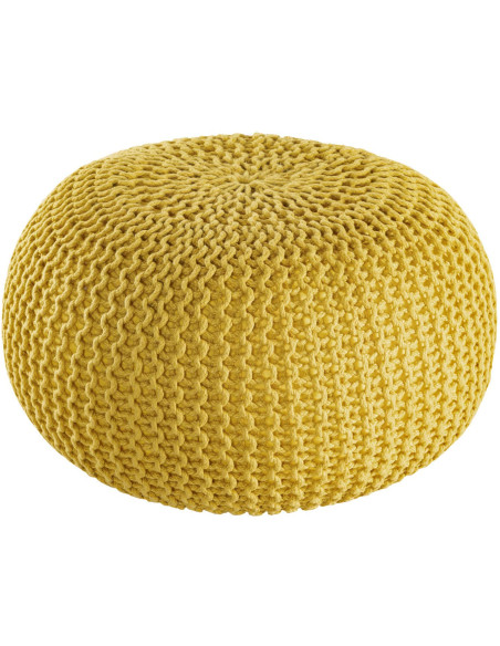 Pouf extérieur imperméable Tricot Rond 55 cm en Plastique recyclé Jaune Lulu - 1