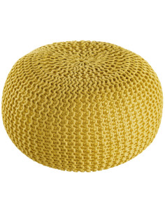 Pouf extérieur imperméable Tricot Rond 55 cm en Plastique recyclé Jaune Lulu - 2