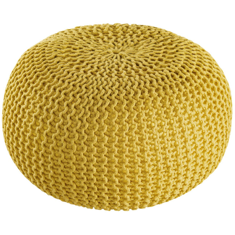 Pouf extérieur imperméable Tricot Rond 55 cm en Plastique recyclé Jaune Lulu - 2