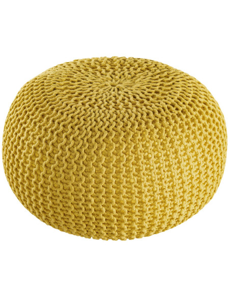 Pouf extérieur imperméable Tricot Rond 55 cm en Plastique recyclé Jaune Lulu - 2