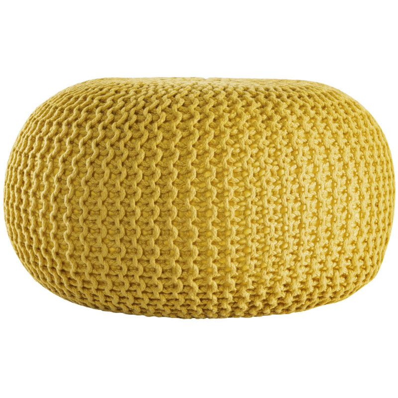 Pouf extérieur imperméable Tricot Rond 55 cm en Plastique recyclé Jaune Lulu - 3