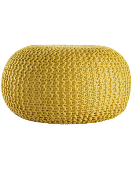Pouf extérieur imperméable Tricot Rond 55 cm en Plastique recyclé Jaune Lulu - 3
