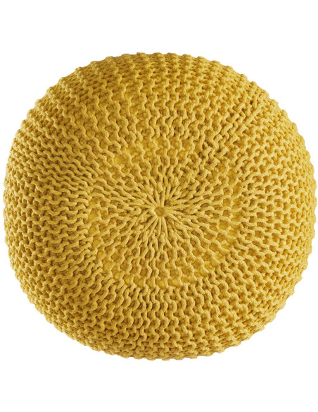 Pouf extérieur imperméable Tricot Rond 55 cm en Plastique recyclé Jaune Lulu - 4
