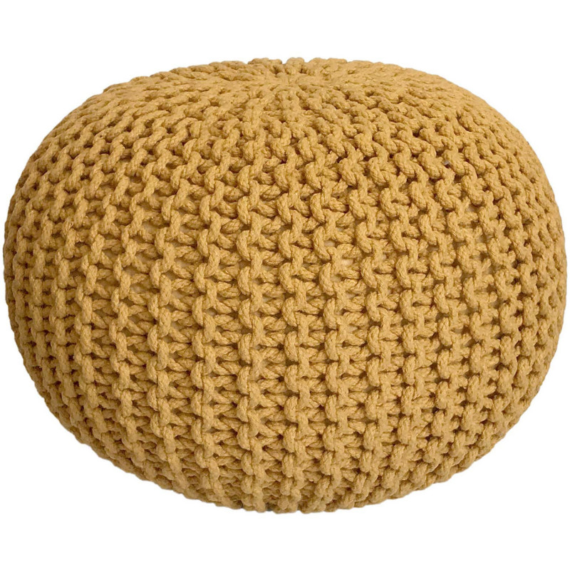 Pouf Tricot Rond 45 cm en Coton recyclé Jaune Lulu - 1
