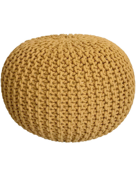 Pouf Tricot Rond 45 cm en Coton recyclé Jaune Lulu - 1