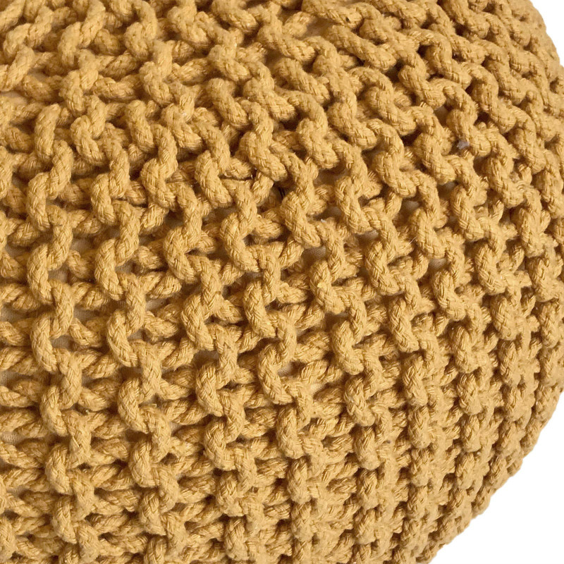 Pouf Tricot Rond 45 cm en Coton recyclé Jaune Lulu - 2