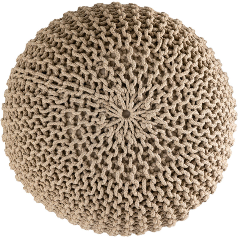 Pouf Tricot Rond 45 cm en Coton recyclé Beige Lulu - 2