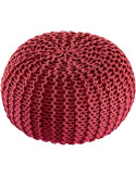 Pouf extérieur imperméable Tricot Rond 55 cm en Plastique recyclé Rouge rubis Lulu