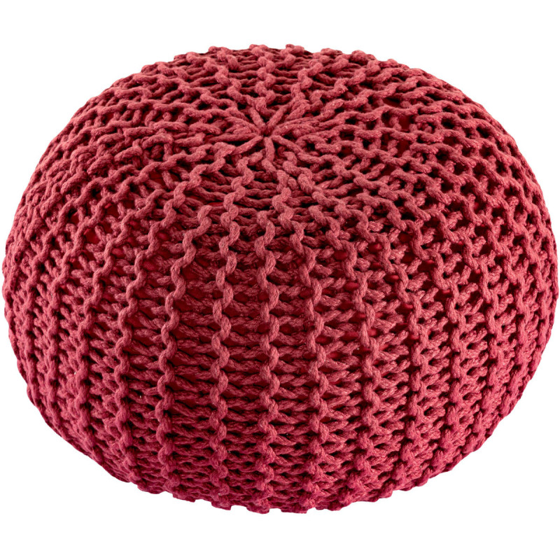 Pouf extérieur imperméable Tricot Rond 55 cm en Plastique recyclé Rouge rubis Lulu - 1