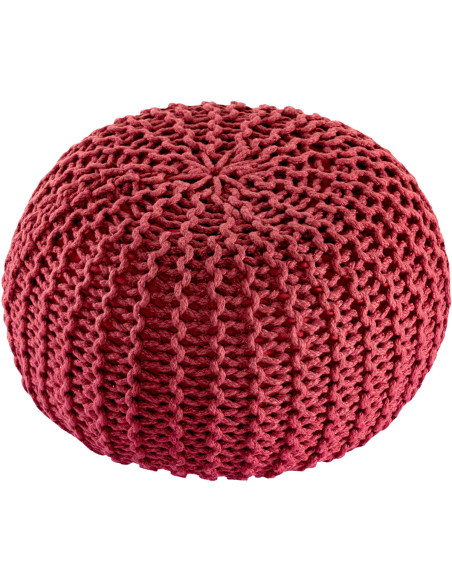 Pouf extérieur imperméable Tricot Rond 55 cm en Plastique recyclé Rouge rubis Lulu - 1