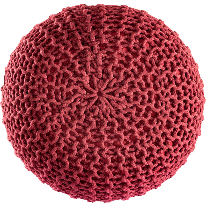 Pouf extérieur imperméable Tricot Rond 55 cm en Plastique recyclé Rouge rubis Lulu - 3