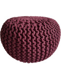 Pouf tricot rond Ø45 cm coton recyclé bordeaux Lulu