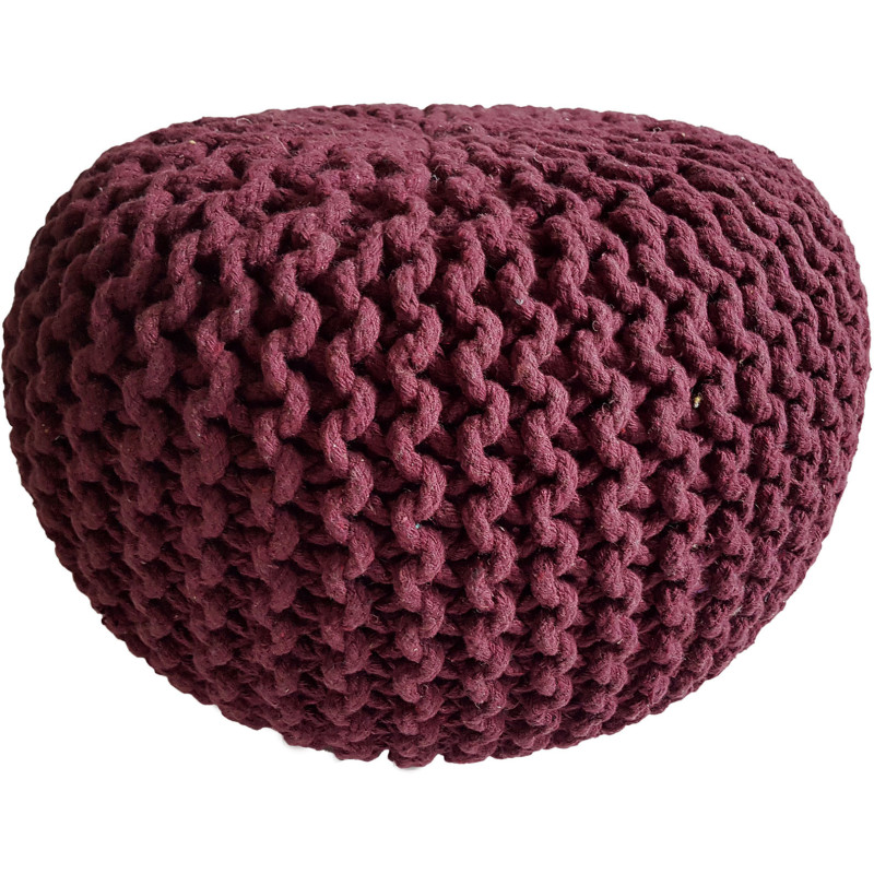 Pouf Tricot Rond 45 cm en Coton recyclé Bordeaux Lulu - 1