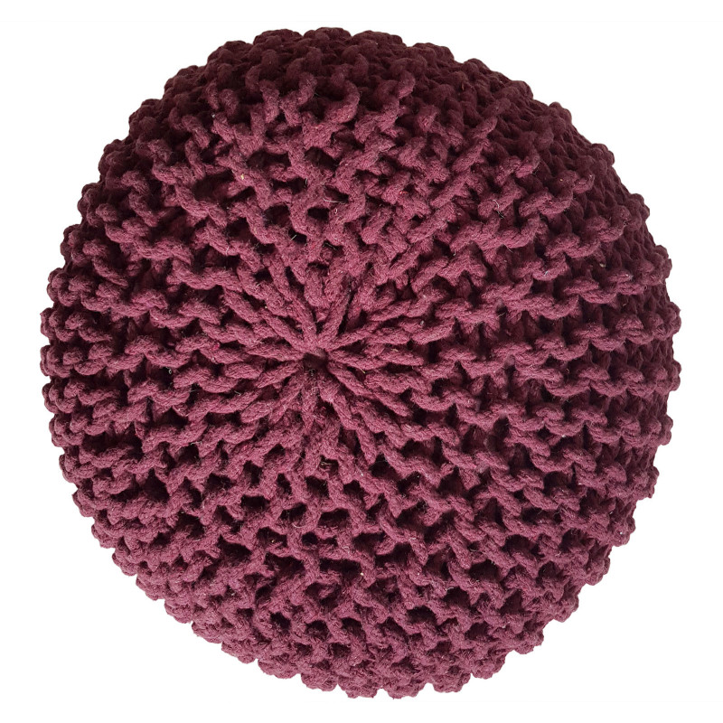 Pouf Tricot Rond 45 cm en Coton recyclé Bordeaux Lulu - 2