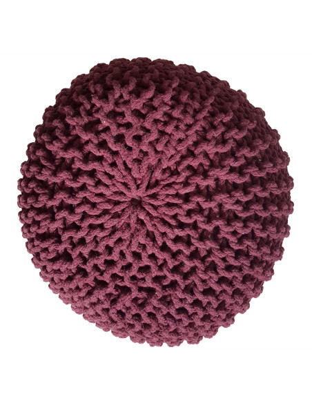 Pouf Tricot Rond 45 cm en Coton recyclé Bordeaux Lulu - 2