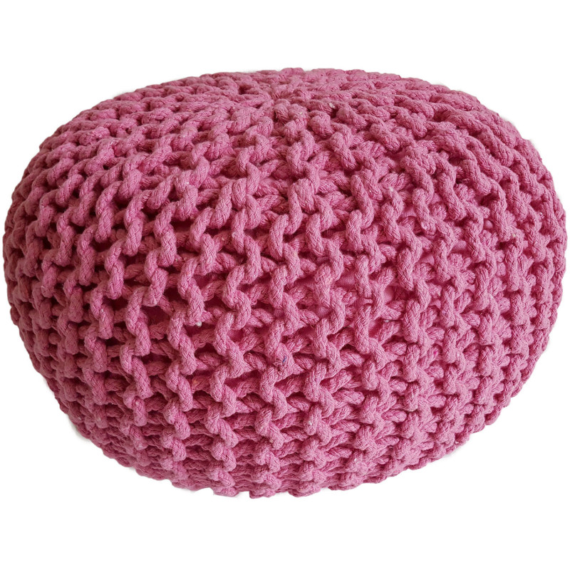 Pouf Tricot Rond 45 cm en Coton recyclé Rose Lulu - 1