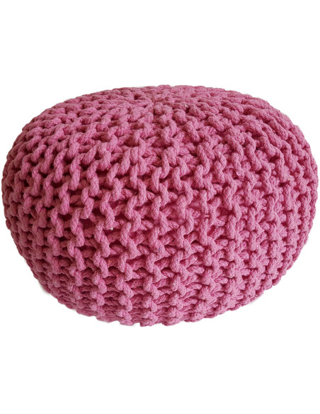 Pouf Tricot Rond 45 cm en Coton recyclé Rose Lulu - 1