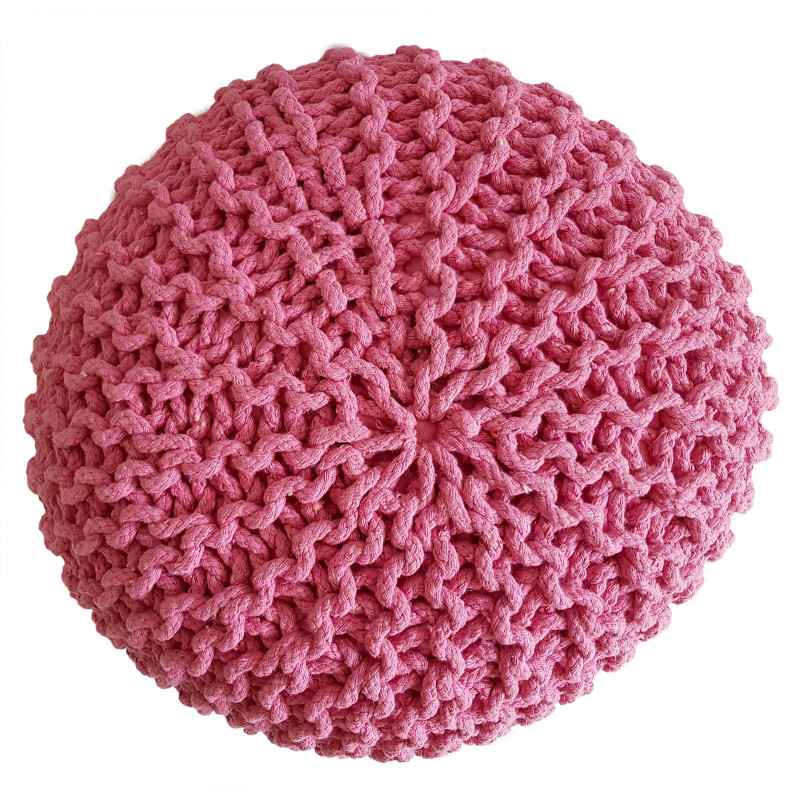 Pouf Tricot Rond 45 cm en Coton recyclé Rose Lulu - 2