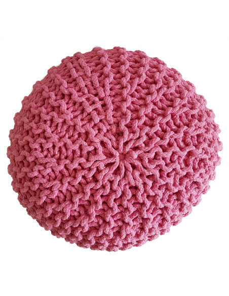 Pouf Tricot Rond 45 cm en Coton recyclé Rose Lulu - 2