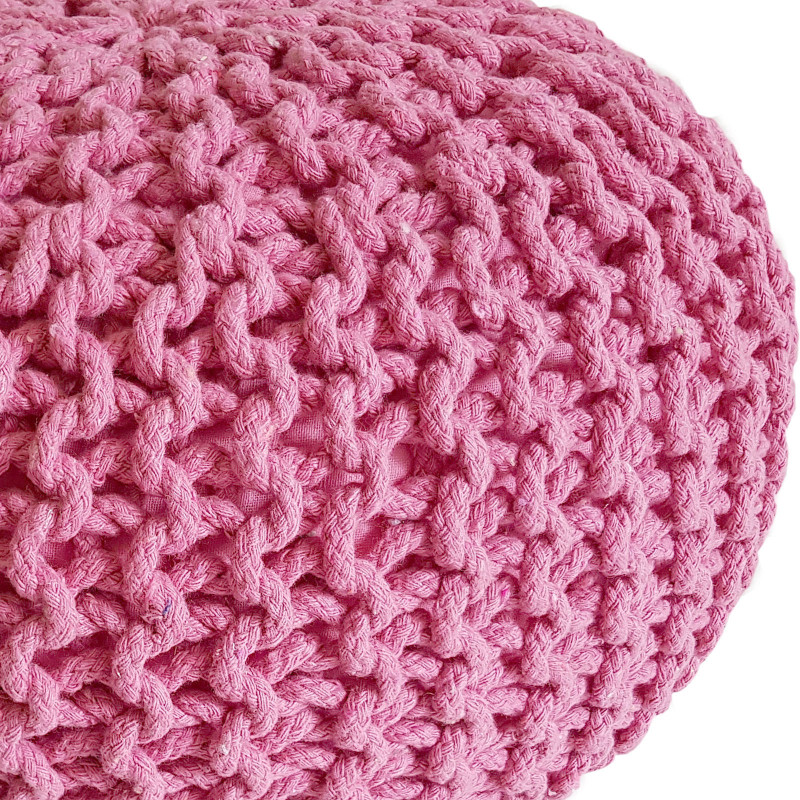 Pouf Tricot Rond 45 cm en Coton recyclé Rose Lulu - 3